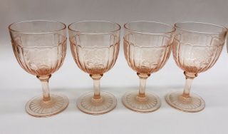 4 Vintage Anchor Hocking Mayfair Pink Depression Glass 9 Oz Water Goblets