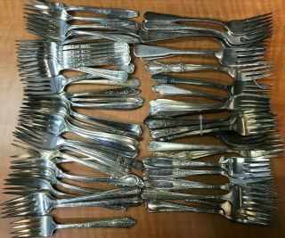 60 Pc Mixed Antique To Vintage Silverplated Salad Or Dessert Forks Craft Or Use