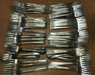 65 Pc Mixed Antique To Vintage Silverplated Salad Or Dessert Forks Craft Or Use