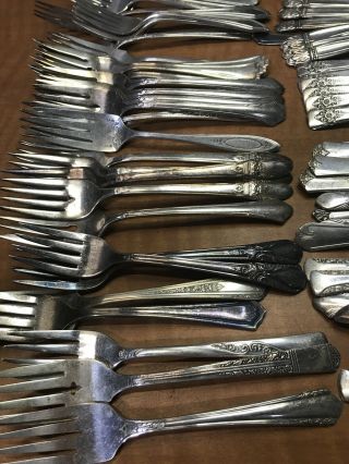 65 Pc Mixed Antique to Vintage Silverplated SALAD or DESSERT FORKS Craft or USE 3