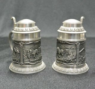 Matched Pair Miniature Pewter Beer Steins,  Sks,  95 Tin,  Made In West Germany