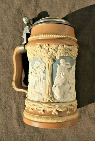 Mettlach Stein,  " Hunting ",  812 1/2 Liter - - Has Issues