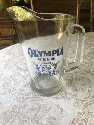 Vintage Olympia Glass Beer Pitcher Blue Usa