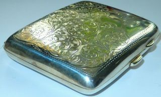 pretty solid silver cigarette case h/m birmingham 1913 foliate pattern 93 grams 2