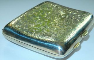 pretty solid silver cigarette case h/m birmingham 1913 foliate pattern 93 grams 3
