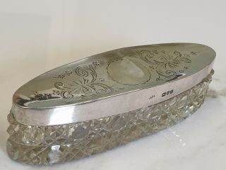 Antique Chester Silver 1914 Hob Nail Glass Trinket Box