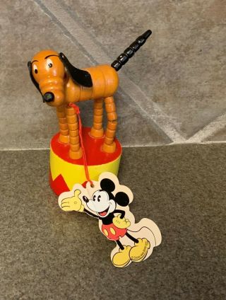Schylling Disney Wooden Pluto Push Puppet Thumb Toy With Tag
