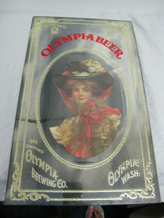 Vintage Olympia Beer Mirror Sign Its In The Water Girl Acid Etched Girl 12 " 20