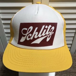 Vintage Schlitz Beer Old Stock Yellow Snapback Trucker Hat Cap 7 - 7 5/8 Inch