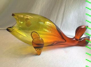 Vintage Blenko Amberina Glass Open Mouth Fish 5 " X12 " Mcm Hand Blown Vase