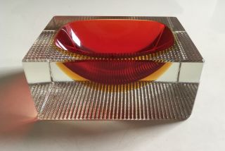 Vintage Retro Art Glass Dish / Ash Tray Red Amber Texture Base Murano?
