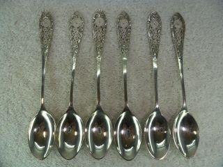 Set Of 6 Continental Solid Silver Filigree Teaspoons