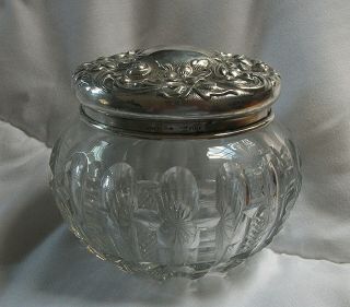 Victorian Elegant Sterling Silver And Cut Glass Powder Jar