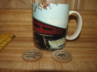Parke County In Covered Bridge Festival Coffee Mug Cup,  Buffalo Wooden Nickels