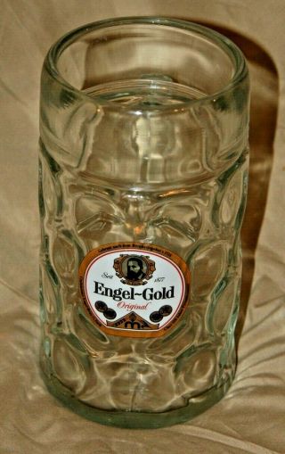 Rare Engel Gold Glass Beer Stein Mug With Handle 1 Liter,  7 1/2 " 3 Lbs