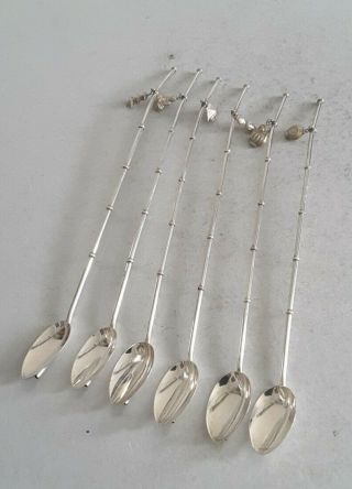 Cased Set 6 Japanese Vintage Solid Silver Drinking Spoons.  59gms.  C.  1960.