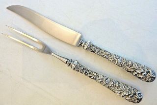 Kirk " Repousse " Sterling Handled,  Small,  Stainless Carving Fork & Knife Set