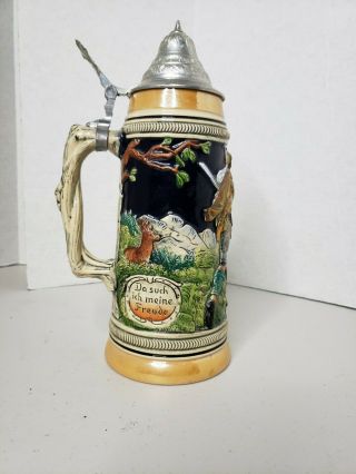 Vintage German Ceramic Thewalt Beer Stein With Pewter Lid 11 " Tall