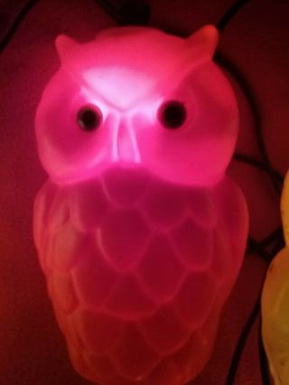 Vintage String of 7 Blow Mold Plastic Owls Patio RV Camping Party Lights Set 3