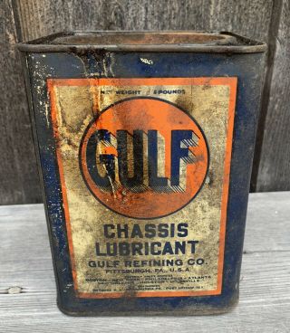 Antique Vintage Gulf Refining Co Chassis Lubricant Oil Grease 5 Pound Can Full