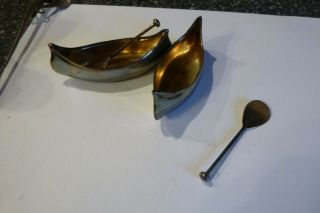 Pair Sterling Silver Canoe Boat Salt Paddle Spoons Marked Vintage Pair