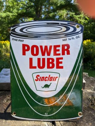 Vintage 1952 Sinclair Power Lube Oil Can Porcelain Gas Pump Sign