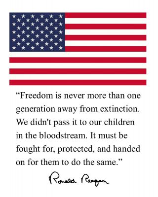 Ronald Reagan Usa American Flag " Freedom " Autograph Quote 8 X 10 Photo Hk2