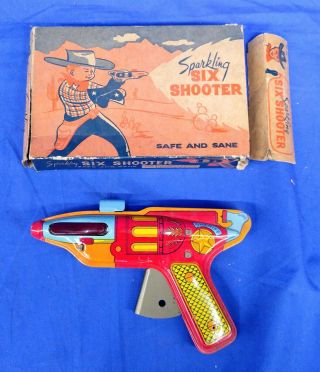 J.  Chein & Company Sparkling Six Shooter - Vintage Tin Toy Gun Sheriff 66