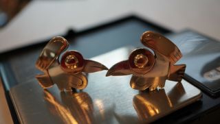 Vintage Graziella Laffi Peru Sterling Silver & 18k.  Gold Modernist Bird Earrings
