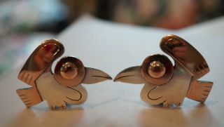 Vintage Graziella Laffi Peru Sterling Silver & 18k.  Gold Modernist Bird Earrings 3