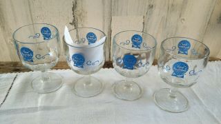 Set Four Vintage Pabst Blue Ribbon Beer Stemmed Thumbprint Goblet Glasses