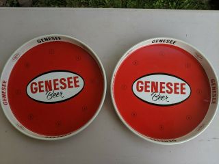 Set Of 2 Vintage Genesee 12 " Beer Serving Tray Printed Both Sides Rochester,  Ny
