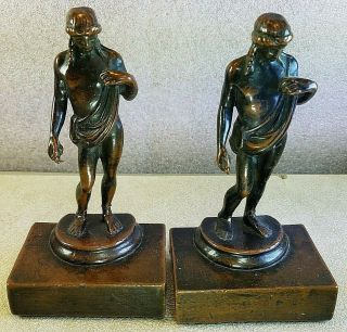 Bronze Roman Greek Figure Bookends Pair Library Decor Vintage Mcm 6 1/2 " Tall