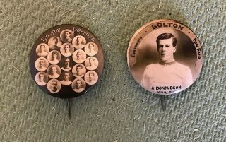 Vintage Bolton Wanderers Football Pin Badges Team,  Alex Donaldson 1920s