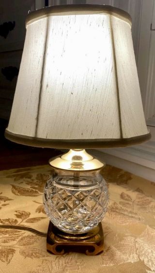 Vintage Waterford Crystal Signed Table Lamp With Shade & Brass Base 11.  5”