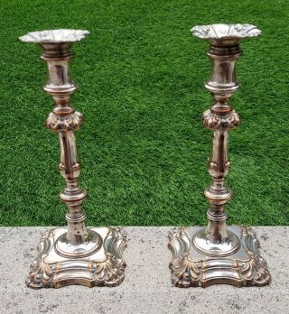 Antique Vintage Silver Plate 12 " High Ornate Gothic Victorian Style Candlesticks