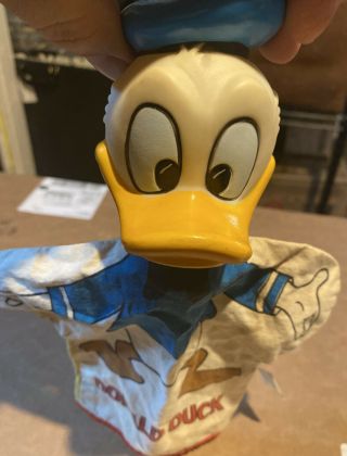 Vintage Donald Duck Hand Puppet 10.  5” Walt Disney Plastic Head 1960s