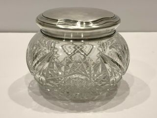 Vintage Cut Crystal With Sterling Silver Lid Vanity Dresser Jar