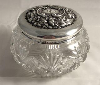 Gorham Sterling Silver & Crystal Repousse Dresser Jar