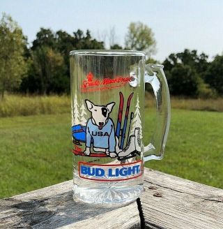 Vintage 1987 Spuds Mackenzie Heavy Glass Beer Mugs Bud Light Anheuser Busch