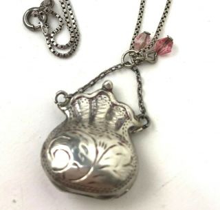 Vtg Sterling Silver Purse Locket Pill Box Pendant Chain Necklace Italy 925
