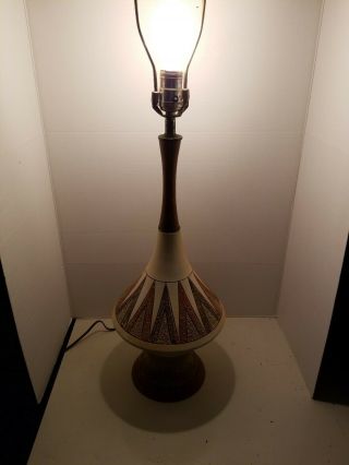 Vintage MCM Table Lamp 1960 ' s 1970 ' s Mid Century Brown Geometric Ceramic/Wood 2