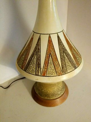 Vintage MCM Table Lamp 1960 ' s 1970 ' s Mid Century Brown Geometric Ceramic/Wood 3