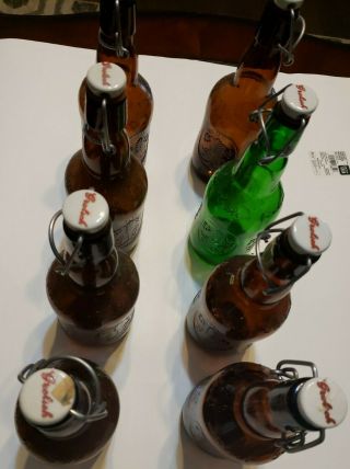 7 Vintage Amber/1 Green Grolsch Beer Bottles W/porcelain Flip Swing Top Set Of 8