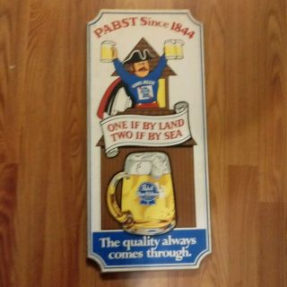 Vtg Pabst Blue Ribbon Beer Wood Sign One If By Land Two If By Sea