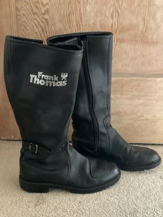 Men’s Vintage Frank Thomas Black Leather Motorcycling Boots Size Uk 9