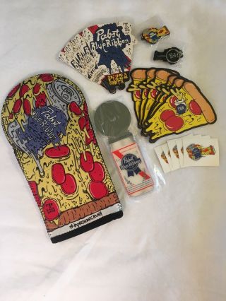 Pabst Pbr Pizza Art Party Pack Oven Mit Pizza Cutter Coasters Keychains Sticker