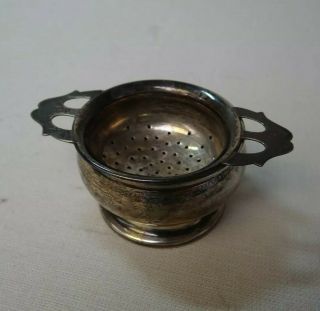 Solid Silver Tea Strainer And Drip Bowl By Adams & Holman 1946