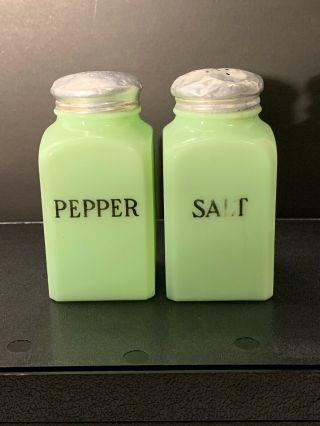 Vintage Jadeite Glass Salt & Pepper Shakers,  Range Size