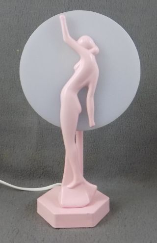 Small Vintage Art Deco Style Nude Lady Backlit Disc Acrylic Table Or Desk Lamp